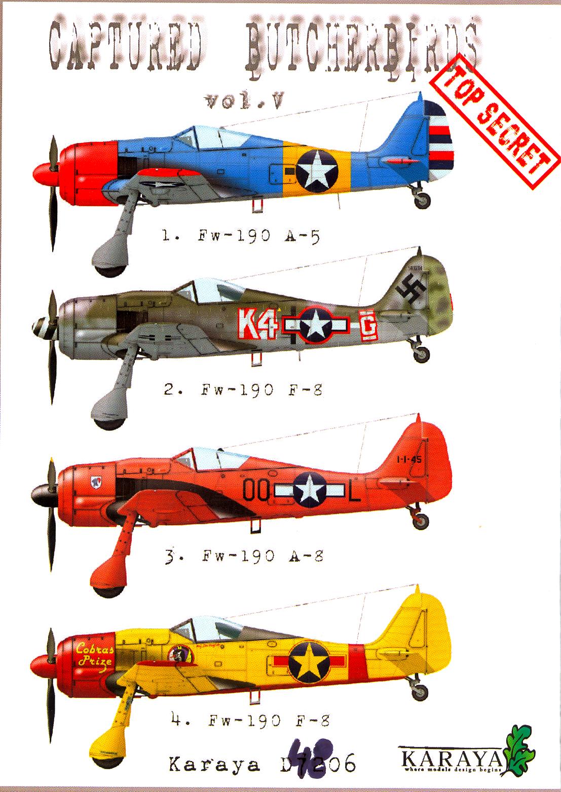 Karaya Models Decals 1 48 CAPTURED BUTCHERBIRDS Fw 190 Fighters Part 5